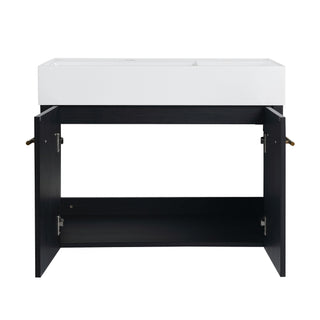 Modern Wall Mounted Bathroom Vanity With Resin Sink And Storage Rack