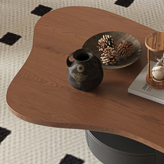 Cloud Coffee Table With 2 Drawers & Multi Layer Storage - Dark Walnut / Matt Black