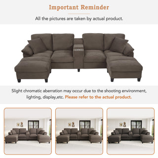 Modern U - Shaped Sectional Sofa With Storage Ottomans, USB Ports, And Cup Holders