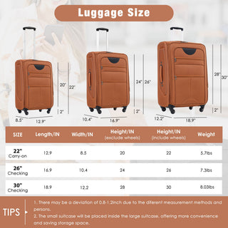 Softside Luggage Expandable 3 Piece Set Upright Spinner Lightweight Suitcase