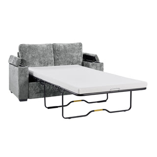 Pull Out Sofa Bed Loveseat With Twin Mattress, Cup Holders And Arm Storage