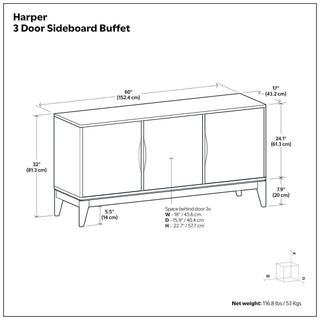 Harper - 3 Door Sideboard Buffet / Storage Cabinet - Walnut Brown