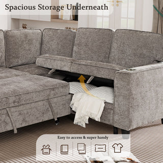 L-Shaped Sofa With Pull Out Sofa Bed With USB