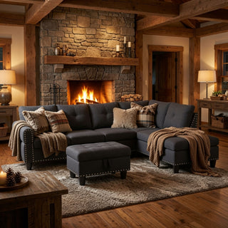 L - Shaped 3 Piece Sectional Sofa With Chaise, Storage Ottoman & Cup Holders