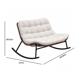 Double Wide Rocking Papasan Chair, 2 Person Outdoor Lounge Seating - Acacia Wood / Beige