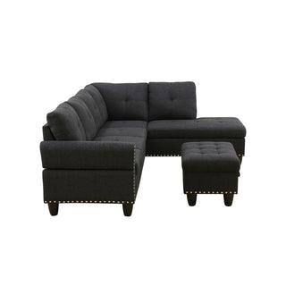 L - Shaped 3 Piece Sectional Sofa With Chaise, Storage Ottoman & Cup Holders