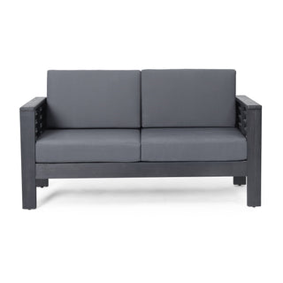 Acacia Wood Loveseat And Coffee Table Set With Cushions