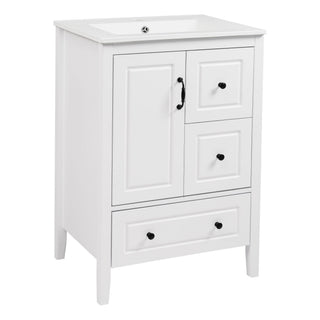 Freestanding Bathroom Vanity With Sink, Soft Closing Cabinet And Drawers - White