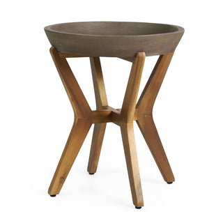 Yukon - Contemporary Side Table With Lightweight Concrete Top And Acacia Wood Frame - Gray