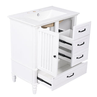 30" Bathroom Vanity With Sink, 3 Drawers, Adjustable Feet