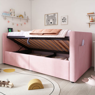 Upholstered Daybed With Hydraulic Storage And USB / Type - C Charging