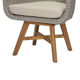 Modern Coastal Rattan Dining Chairs, (Set of 2), Solid Wood Legs - Beige
