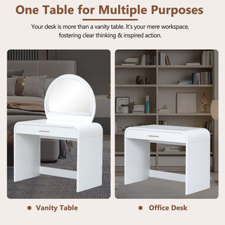 Makeup Vanity Table With Mirror Touch Screen Lighted Mirror, Dressing Table With Drawer For Bedroom - White