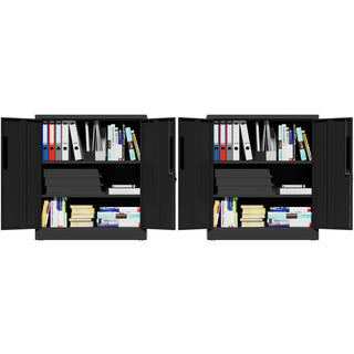 Heavy Duty Storage Cabinet With Lock, 2 Door File Cabinet With 2 Adjustable Shelves - Black