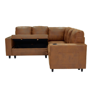 Upholstered L - Shape Sectional Sofa Bed With Pull Out Sleeper And Storage