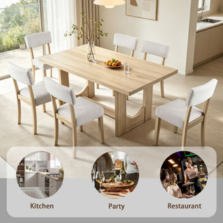 7 Piece Dining Table Set For 6, Rectangular Table With 6 Upholstered Chairs, Sturdy U - Shaped Base For Dining Room - Light Oak