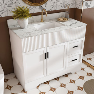 Bathroom Vanity Set, Fluted Cabinet, Soft Close Doors & Drawers, Sink Included - White