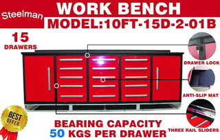 Storage Cabinet With Work Bench (15 Drawers And 2 Cabinets)