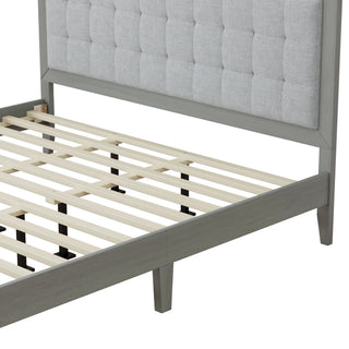Mid Century Modern Platform Bed With Upholstered Headboard