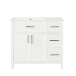 Modern Bathroom Vanity With Sink Top, 2 Doors And 3 Drawers