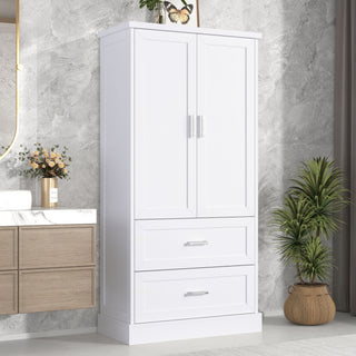 Tall Bathroom Storage Cabinet With 2 Doors And Drawers, Adjustable Shelf