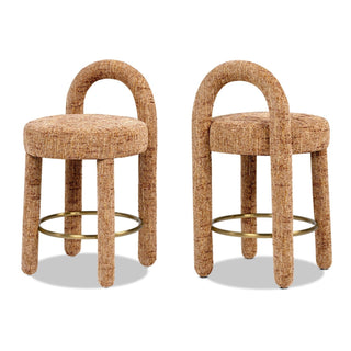 Penny - Round Arched Fully Upholstered Counter Stool (Set of 2) - Orange