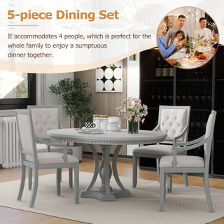 Trexm Retro 5-Piece Dining Set Extendable Round Table And 4 Chairs For Kitchen Dining Room (Antique Gray Oak)