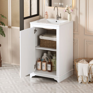 Bathroom Vanity With Sink, Freestanding Single Cabinet Set, Soft Close Door, Adjustable Shelf