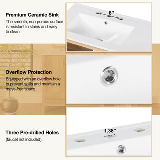Bathroom Vanity, 2 Soft Close Doors, 4 Soft Close Drawers, Adjustable Shelf, Storage Cabinet - Acacia Wood