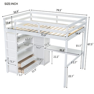 Loft Bed With Built In Wardrobe, Desk, Shelves And Drawers
