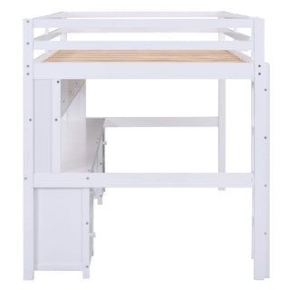Loft Bed With Desk, Cabinets, Drawers, Charging Station And Bedside Tray