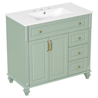 Modern Bathroom Vanity With Sink, 3 Drawers & 2 Doors