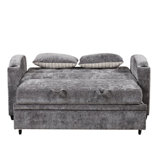Pull Out Loveseat Sofa With Adjsutable Backrest, 2 Pillows, Cup Holders, USB Ports For Living Room
