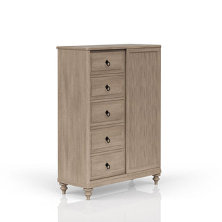 Queen Canopy Bedroom Set With A 2 Drawer Nightstand A Dresser With Poster Mirror And A Door Chest - Sand
