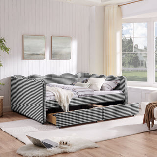 Gingham Daybed With USB Charging Port, Wave-Shaped Design