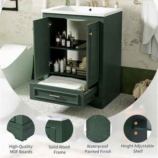 Bathroom Vanity With Ceramic Sink Combo, Modern Freestanding Storage Cabinet With Silver Handles
