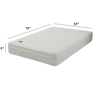 9" Size Bed Mattress With Bonnell Coil Inner Spring And 2.5" Euro Top Foam + Spring Material - White - Full