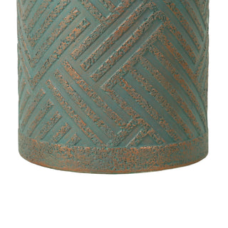 Round Outdoor End Table With Tree Stump Design For Patio - Golden / Green / Peacock