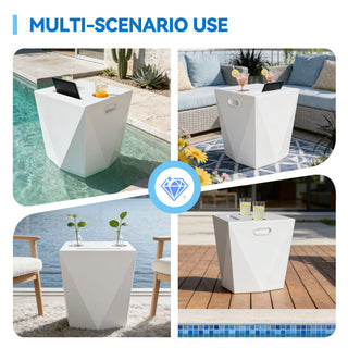 End Table With 2 Cup Holders And 1 Tablet Holder For Outdoor - White