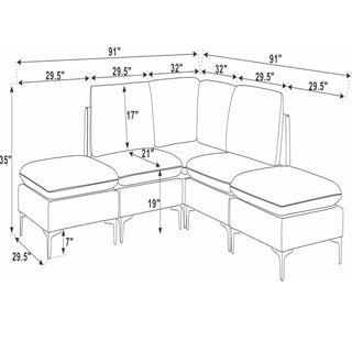 Upholstered Modular Sectional With Tall Legs, Medium Firm Seat