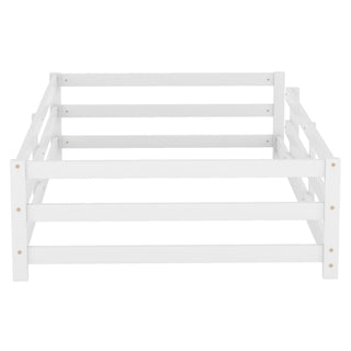Twin Size Montessori Floor Bed With Fence - White