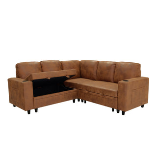 Upholstered L - Shape Sectional Sofa Bed With Pull Out Sleeper And Storage