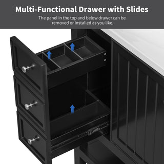 36" Bathroom Vanity Base With 2 Cabinet And 3 Drawers - Black