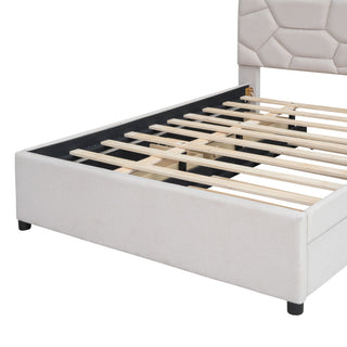 Upholstered Platform Bed With Brick Pattern Headboard And Twin Long Size Trundle