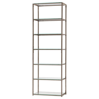 6 Tier Bookcase With Tempered Glass Shelves - Black / Nickel