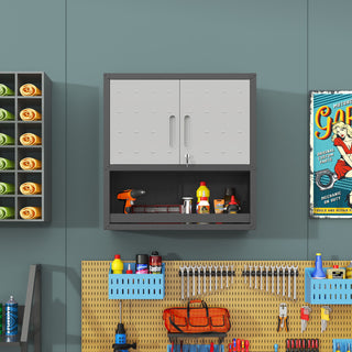 Metal Wall Mounted Tool Storage Cabinet With Locking Door, 1 Shelf & 1 Drawer