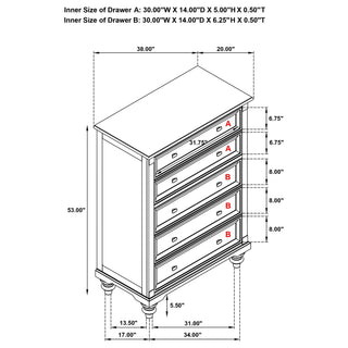 Berwick - 5 Drawer Chest With Felt Lined Top Drawers - Dark Oak
