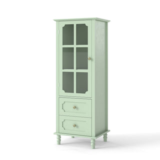 Minimalism Buffet Cabinet With Glass Doors And Double Drawer