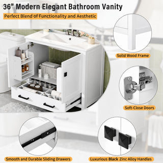 Bathroom Vanity With Sink, Soft Close Doors, Double Shelves & Divided Drawer