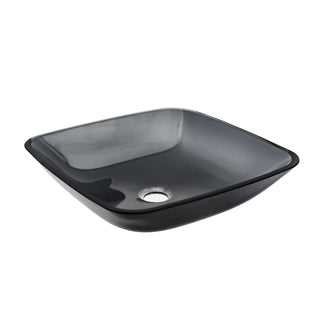 Square Vessel Sink For Bathroom, Above Counter Design With Pop Up Drain, Smooth Rounded Edges - Gray